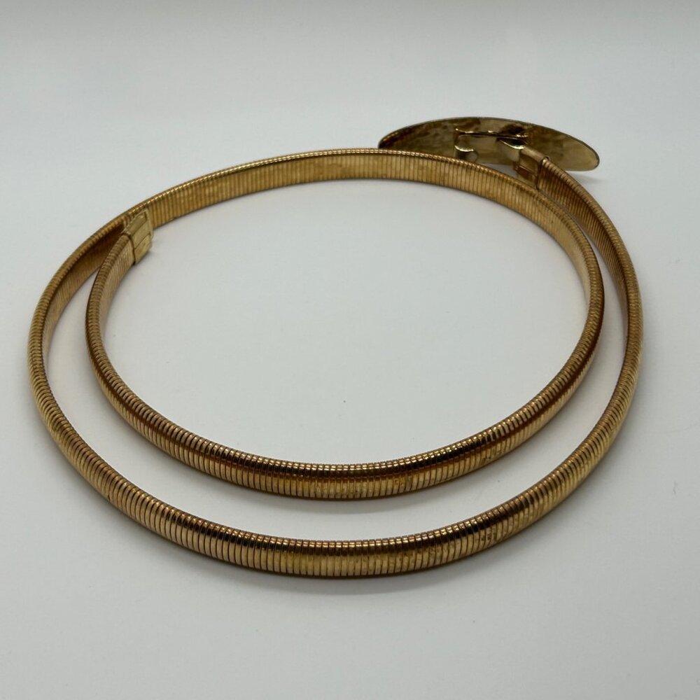 Vintage Snake Chain Stretch Belt Gold-tone Hammered Oval Buckle 80s Boho - Picture 10 of 15
